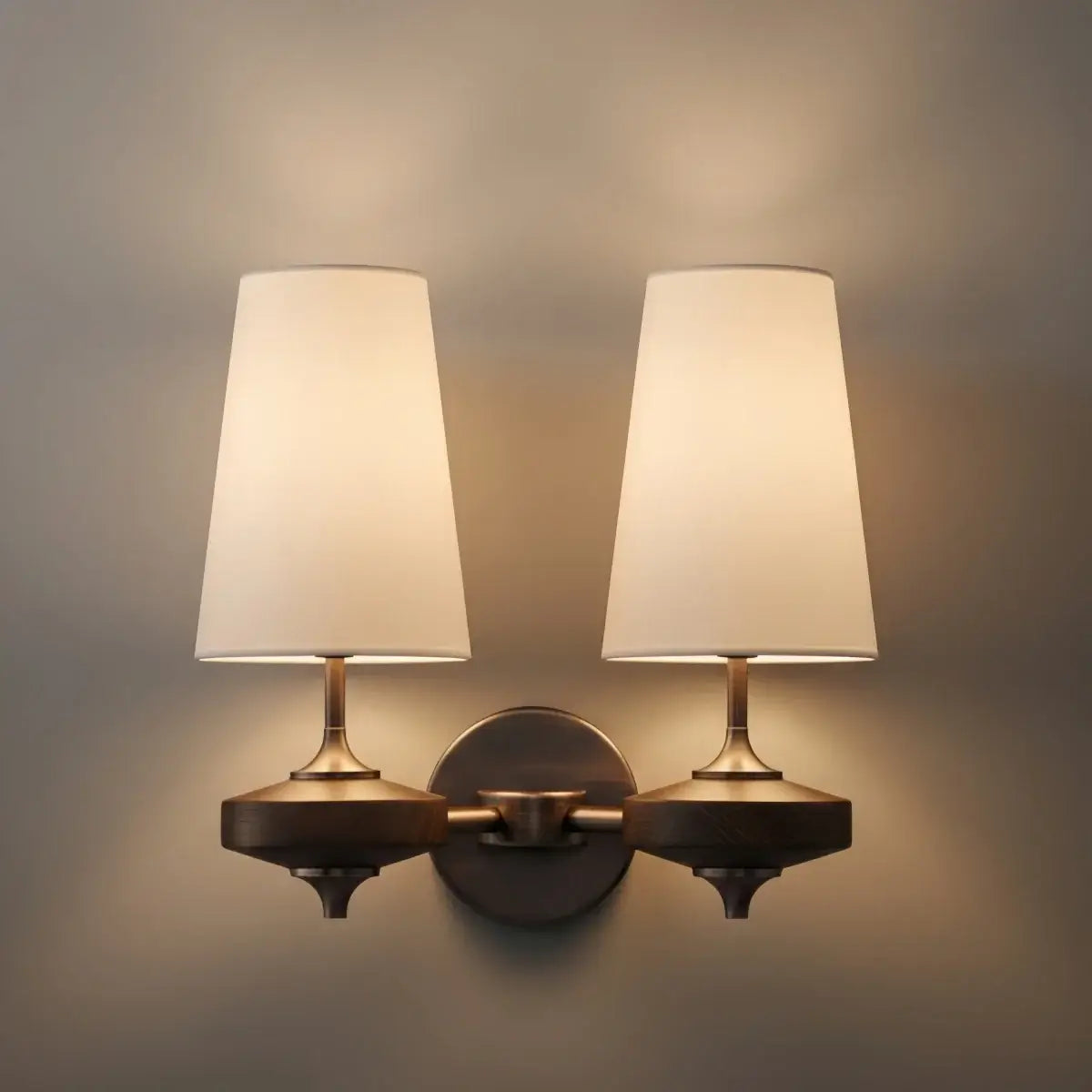 Mid-Century Wall Sconce – Fabric Shade and Wood Wall Light